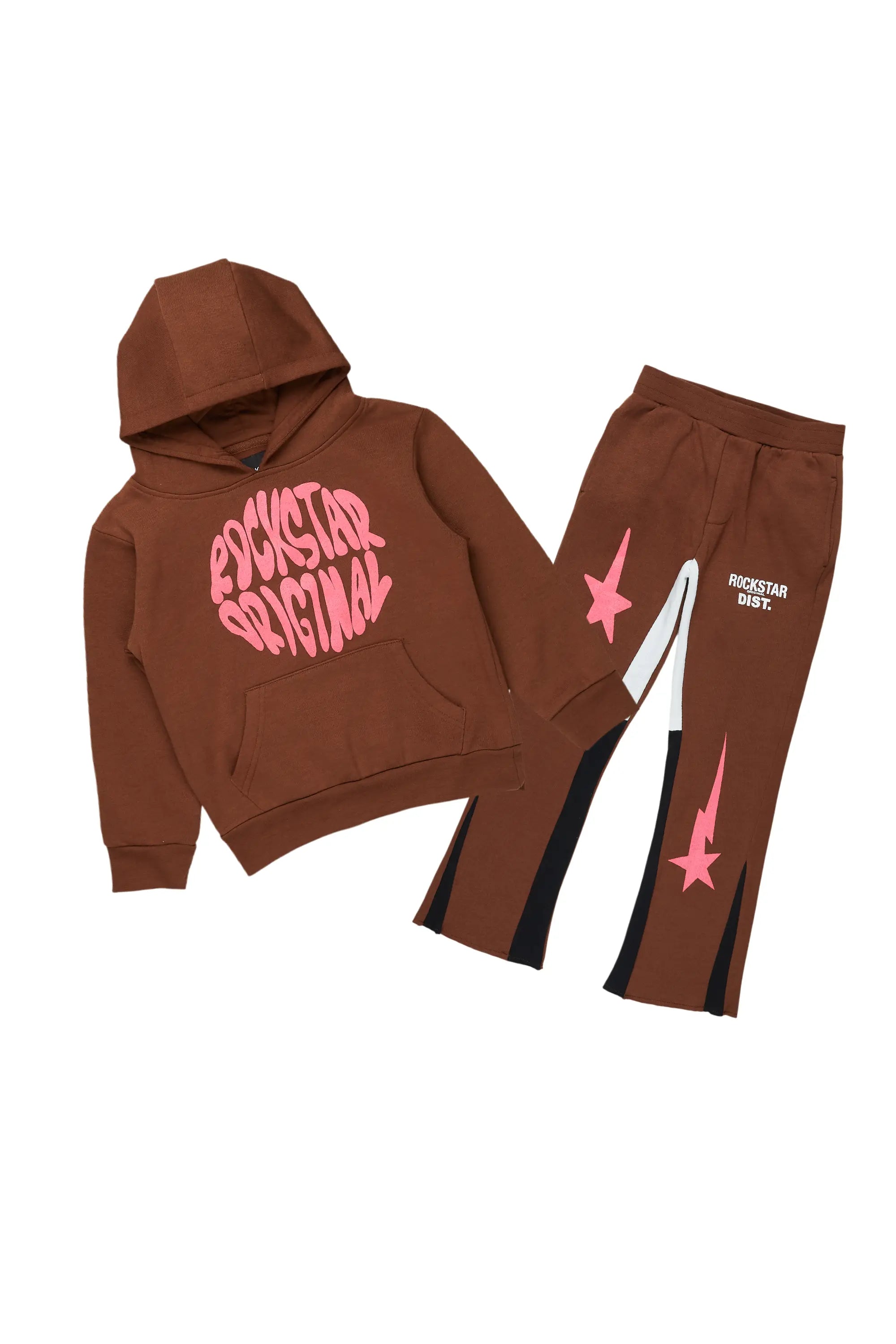 Girls Aria Brown Hoodie Stacked Flare Track Set