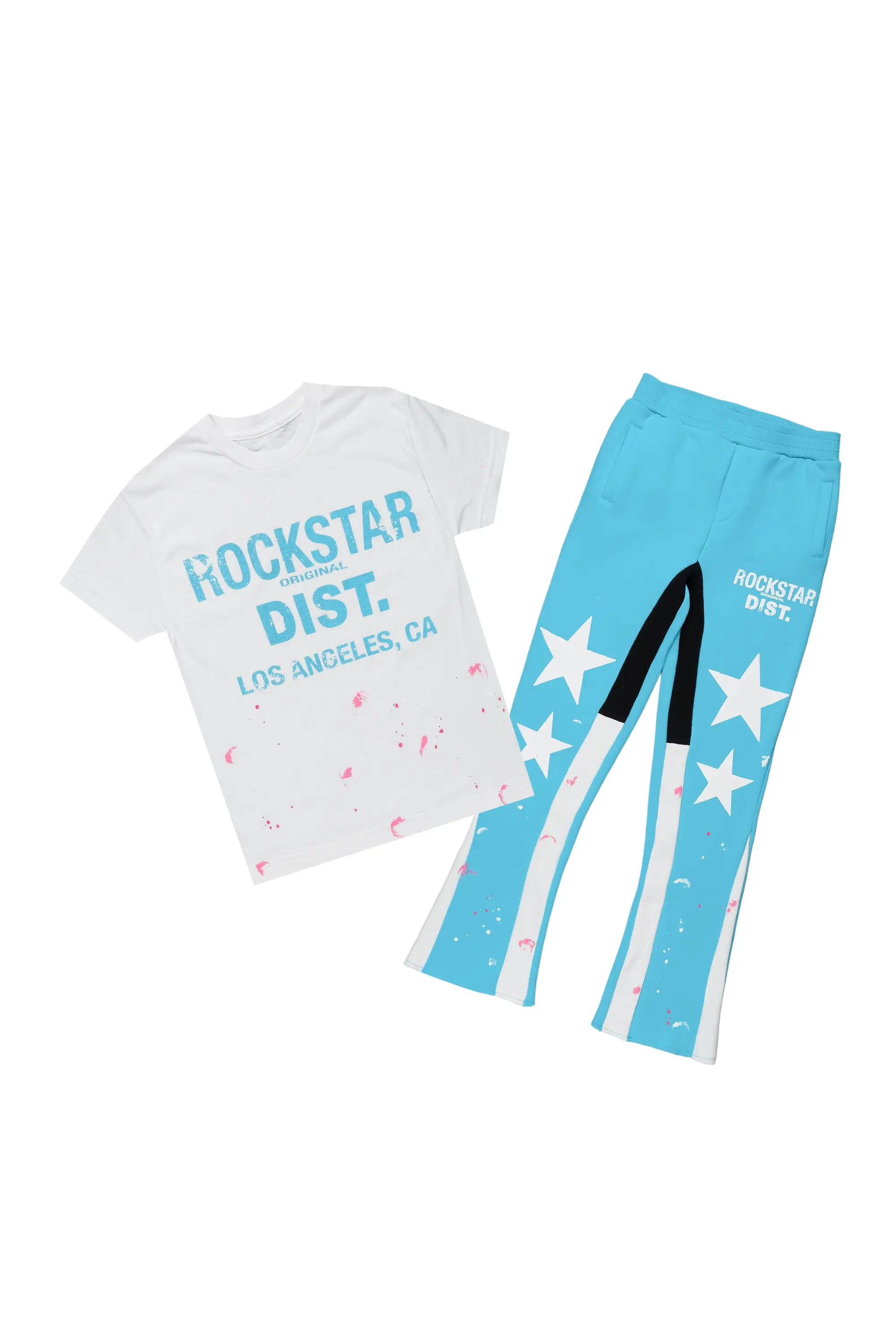 Girls Harlow Blue/White T-Shirt Stacked Set