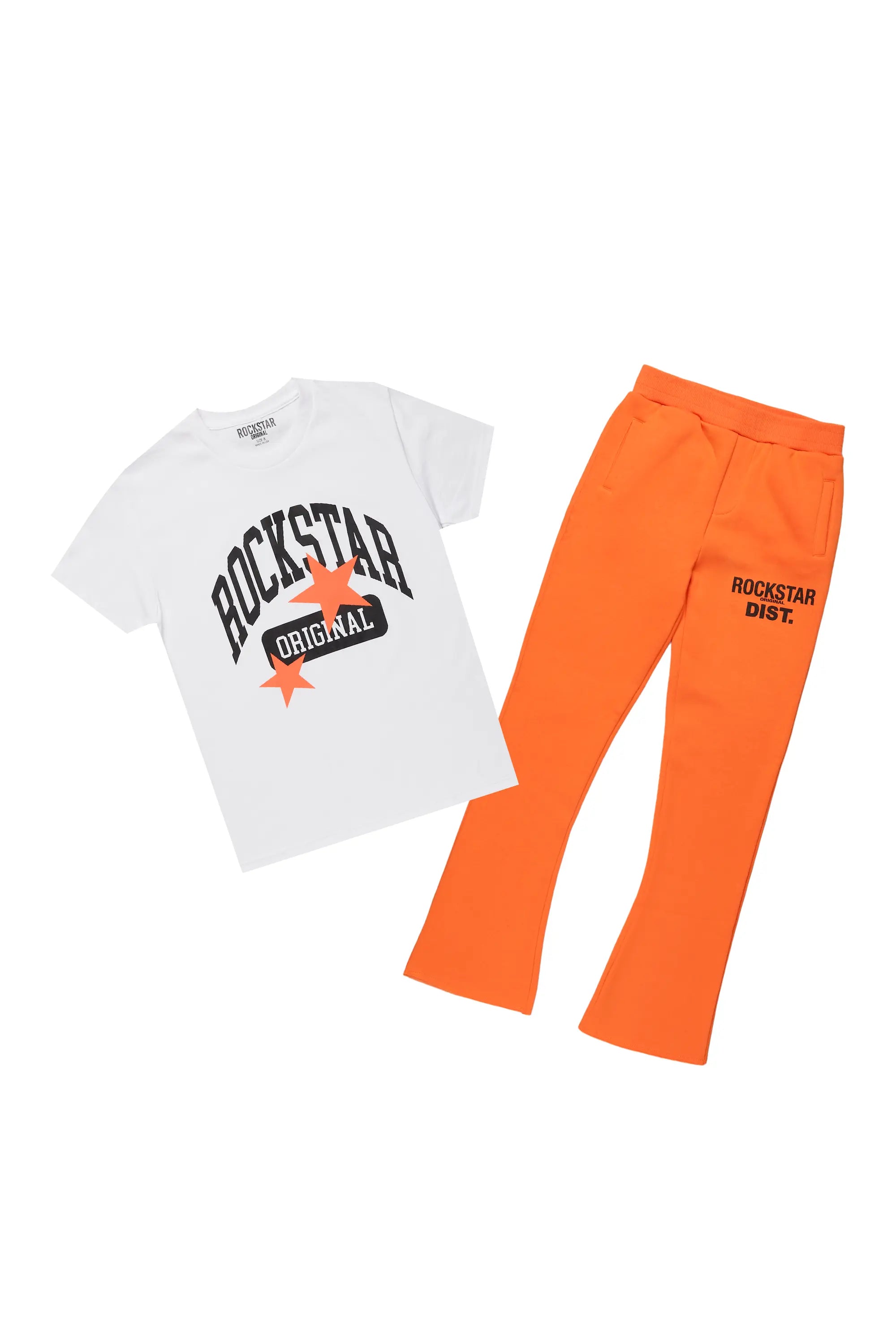 Girls Mallie Orange/White T-Shirt Stacked Set