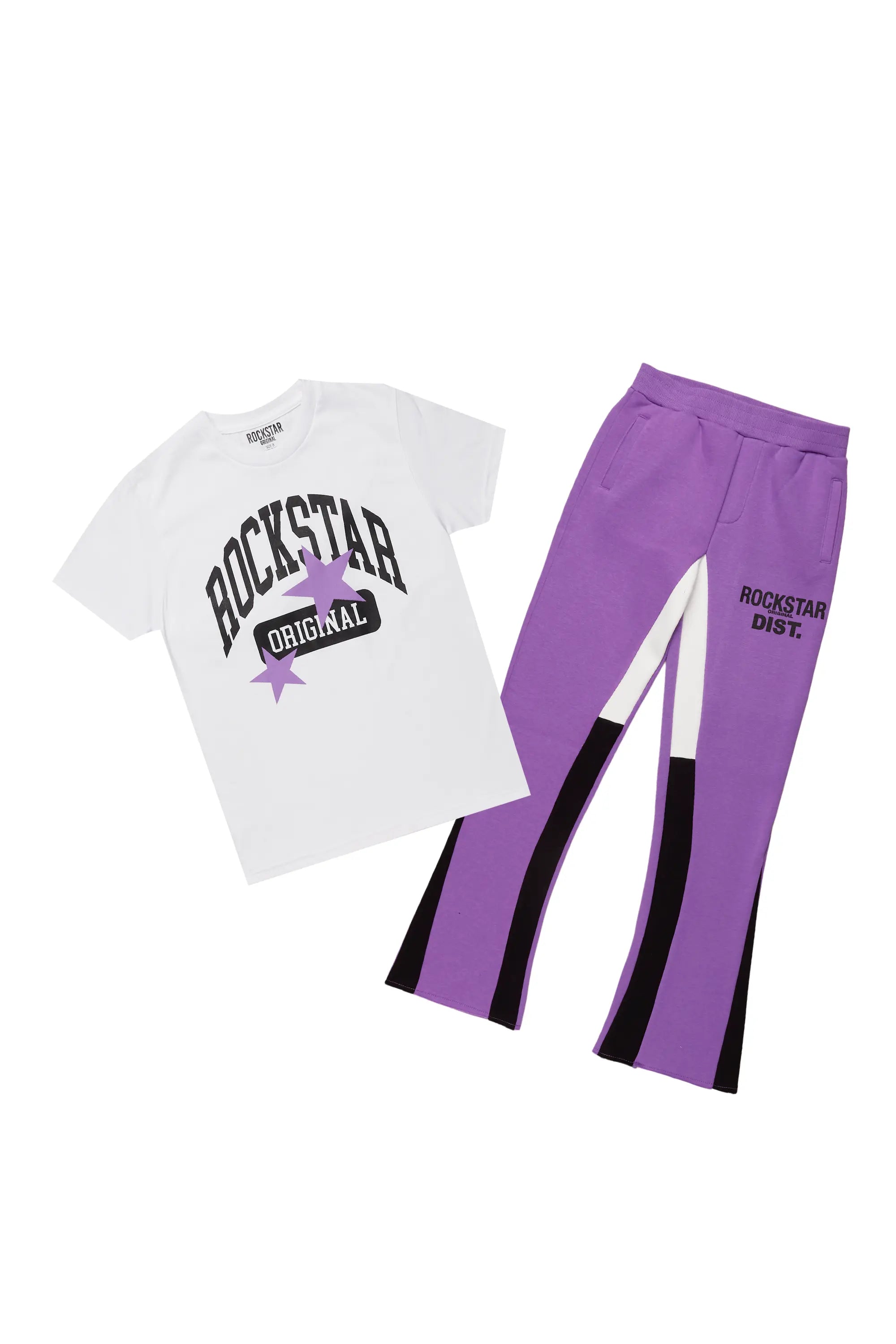 Girls Mallie Purple/White T-Shirt Stacked Set