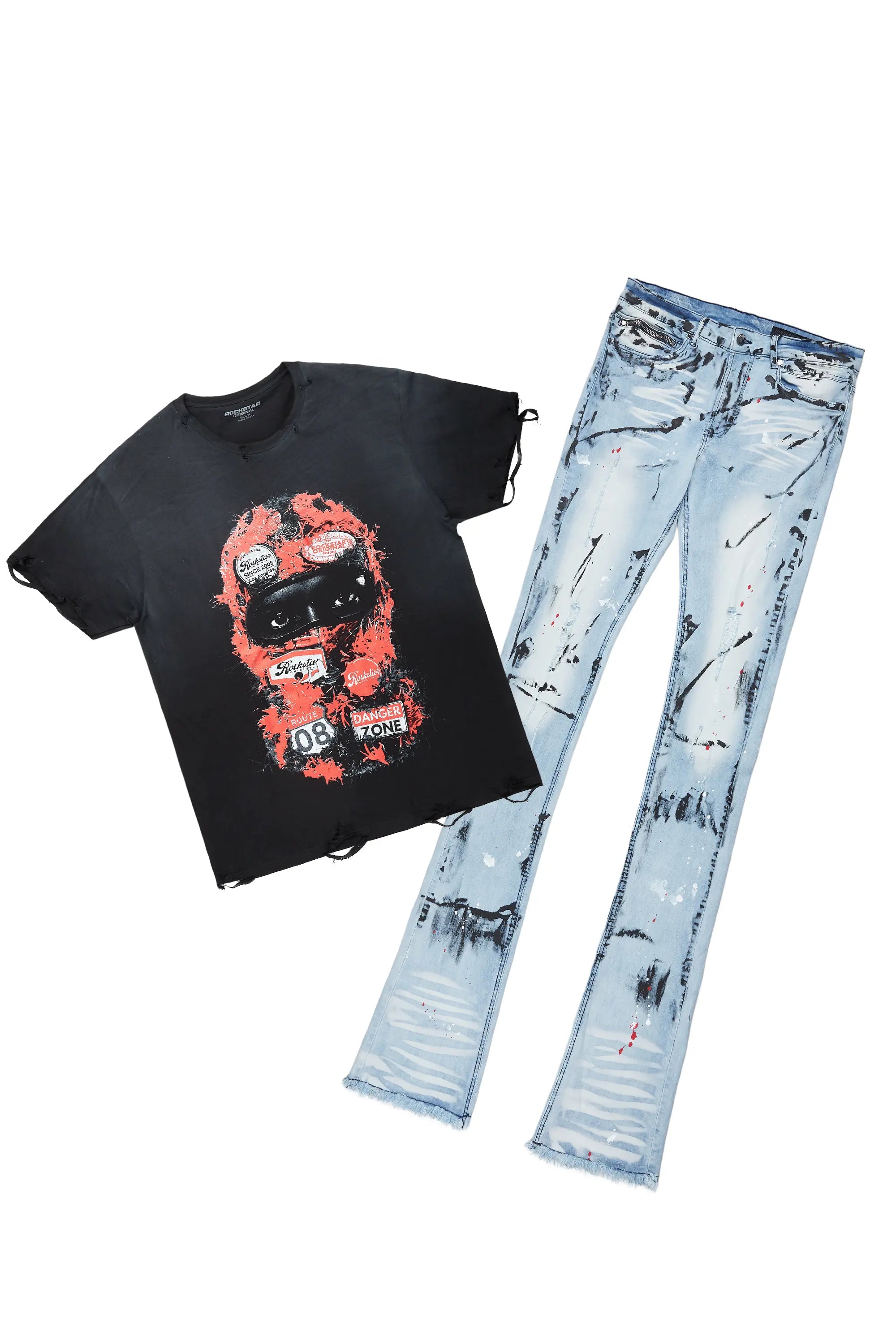 Lemar Black T-Shirt/Super Stacked Flare Jean Set