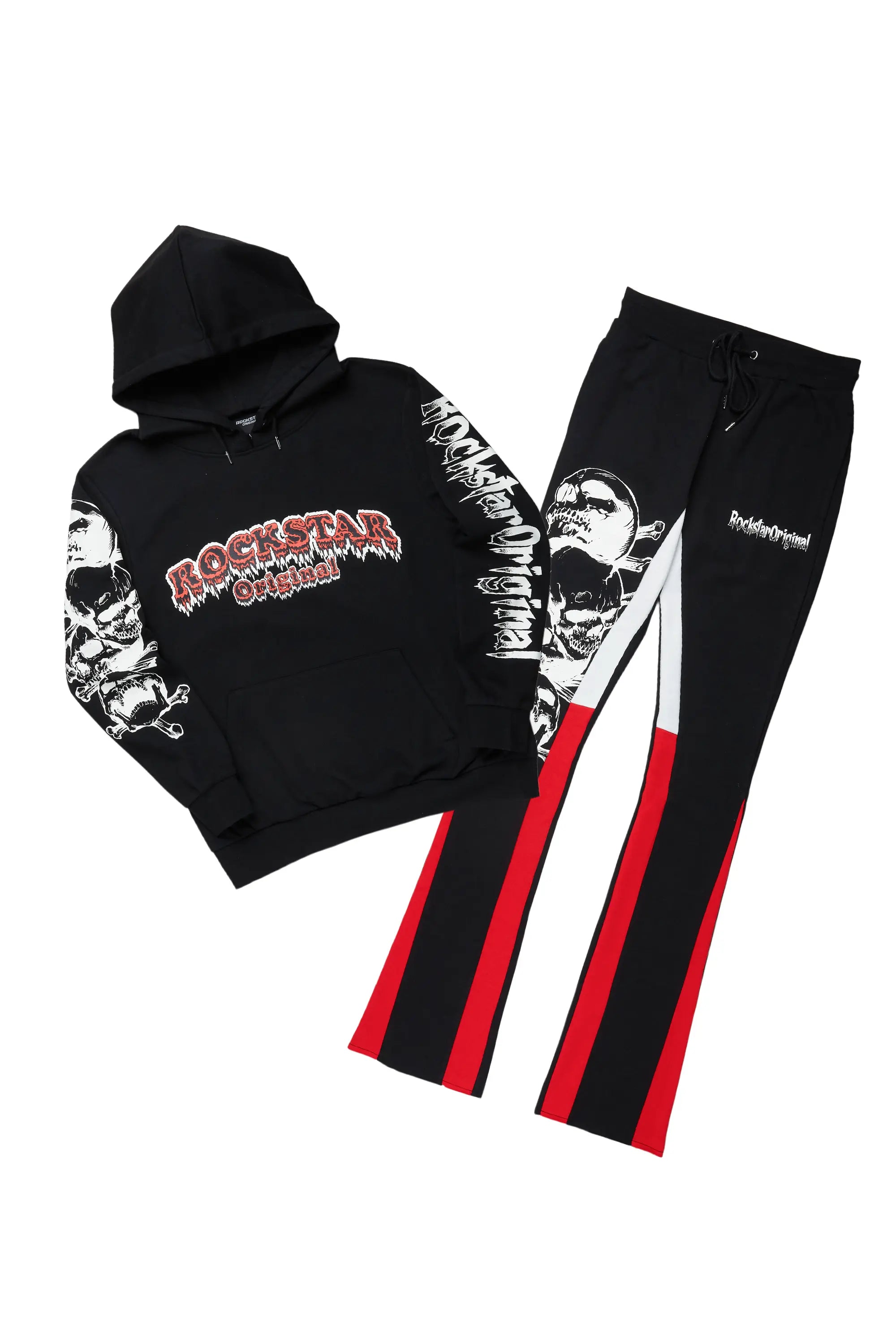 Tabor Black/Red Graphic Hoodie/Stacked Flare Pant Track Set