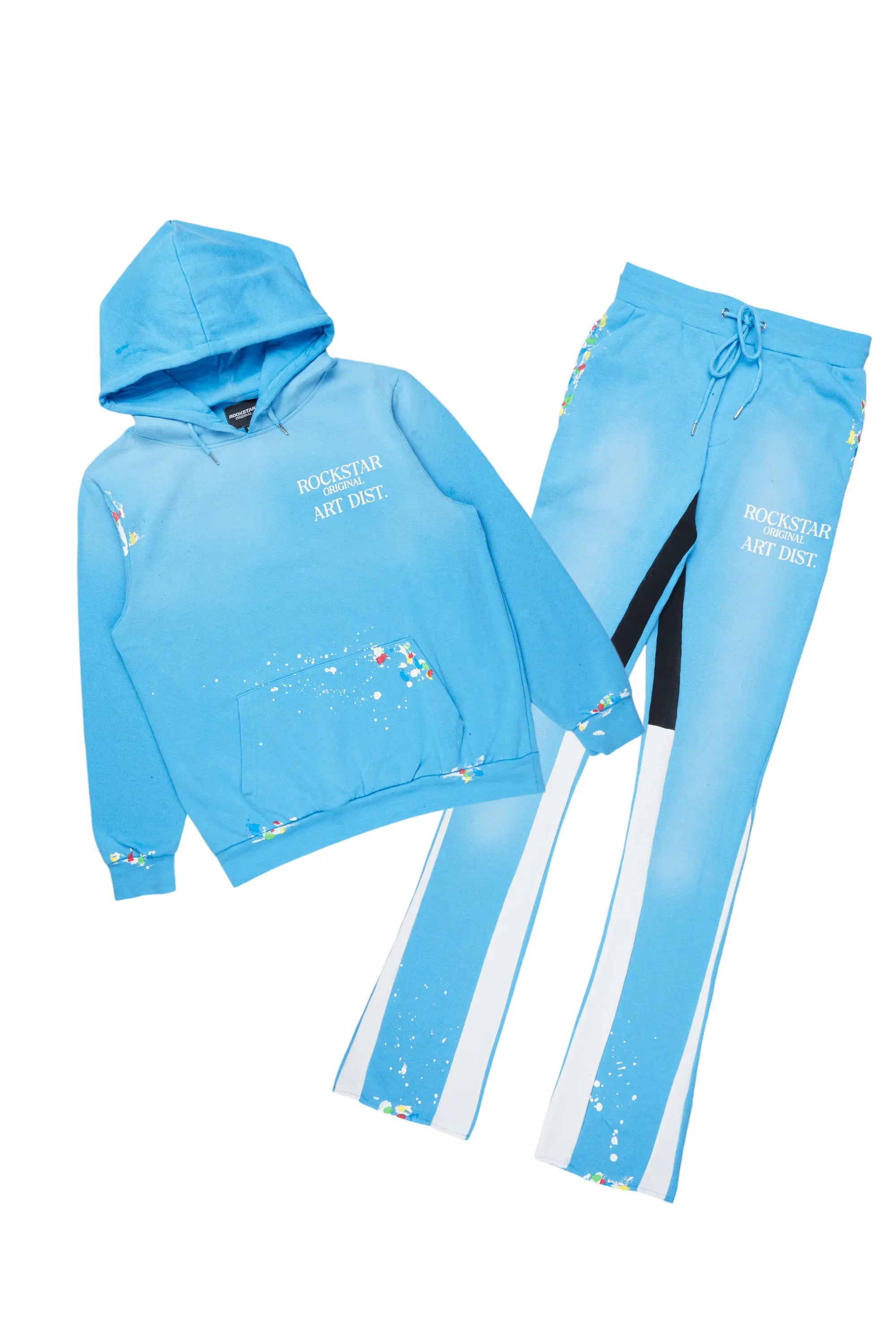 Rockstar Art Dist. Blue/White Hoodie/Stacked Flare Pant Set