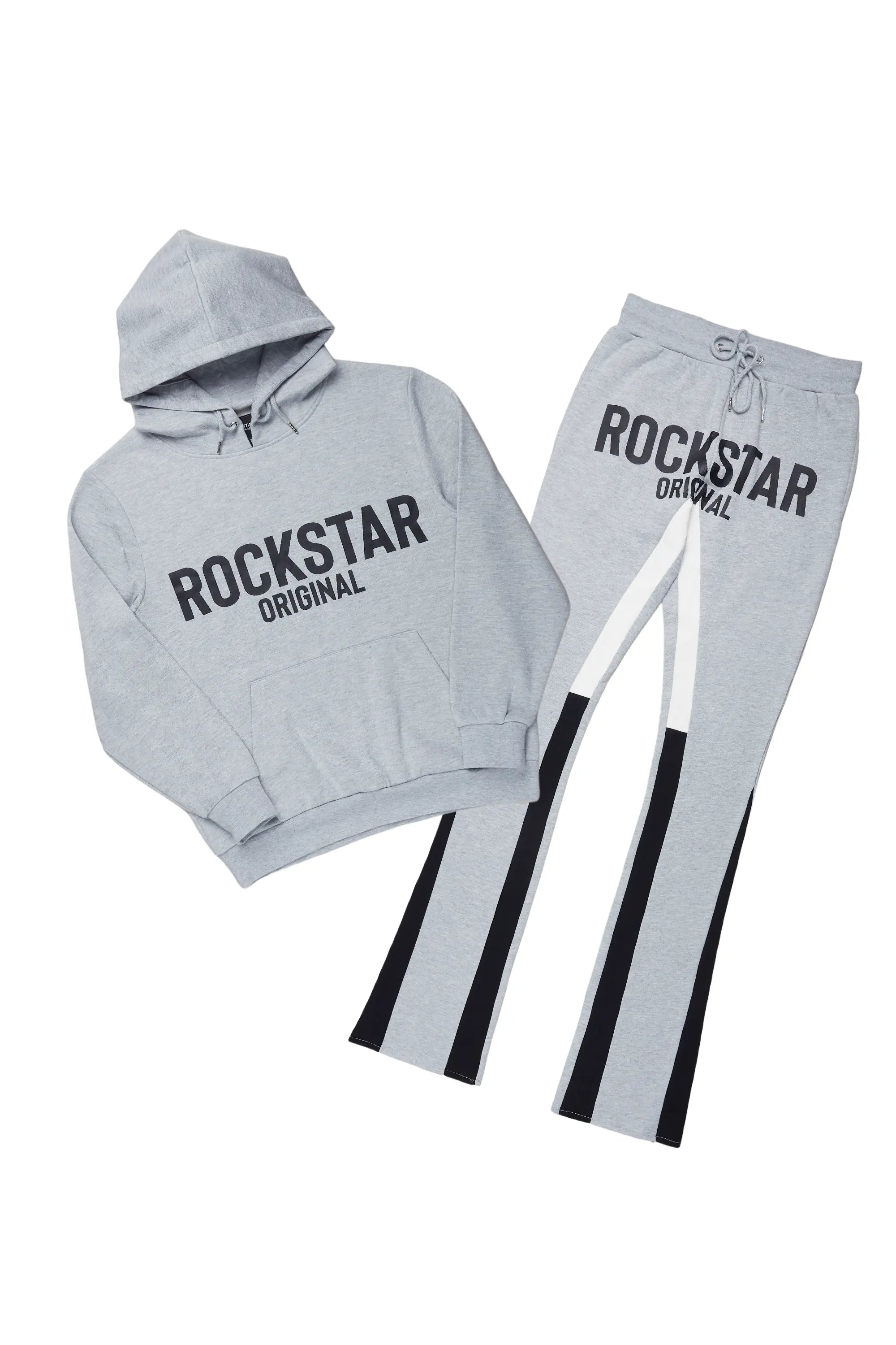 Lister Heather Grey/Black Graphic Hoodie/Stacked Flare Pant Track Set