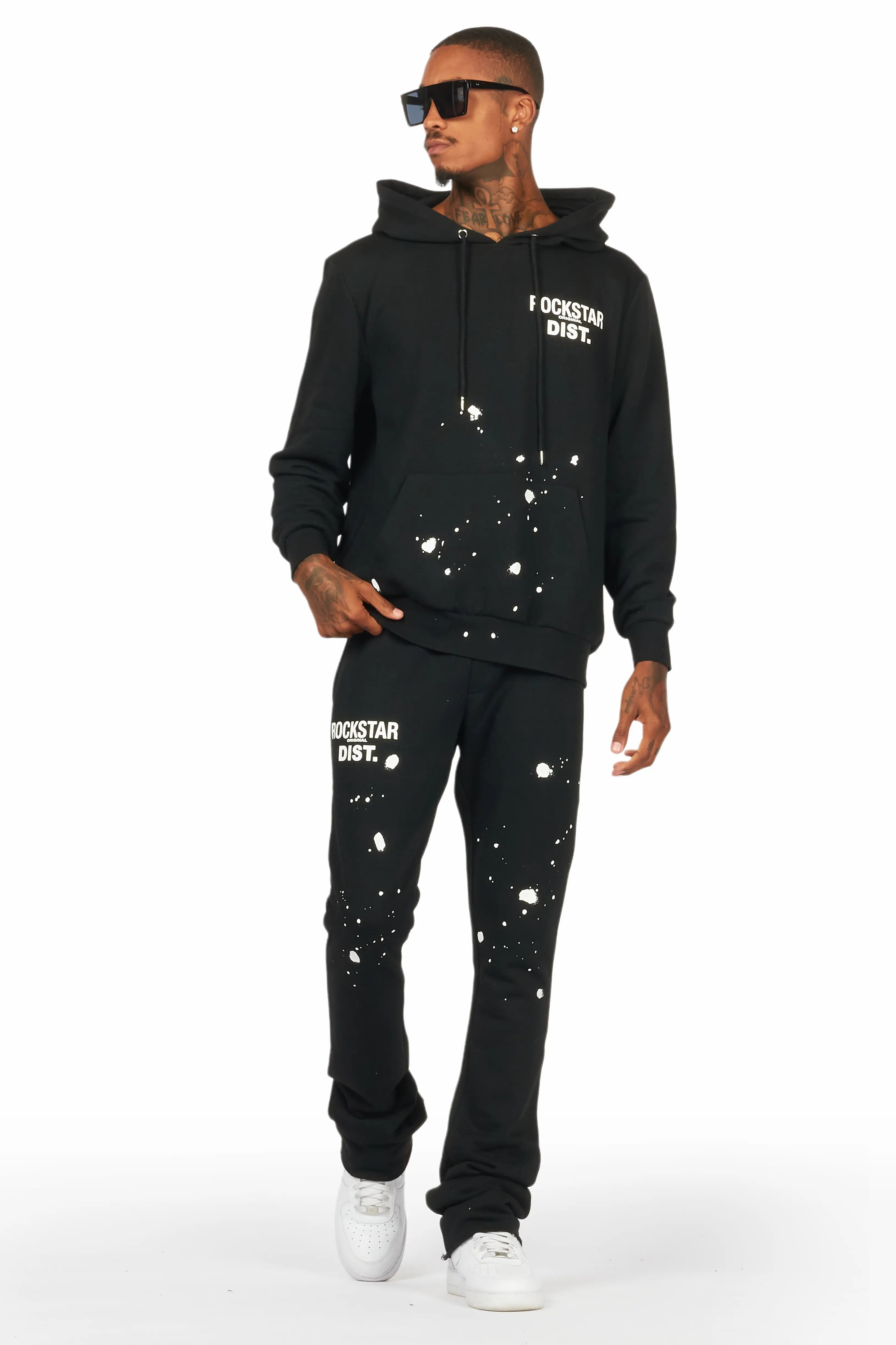 Raffer Black Hoodie/Stacked Flare Track Set