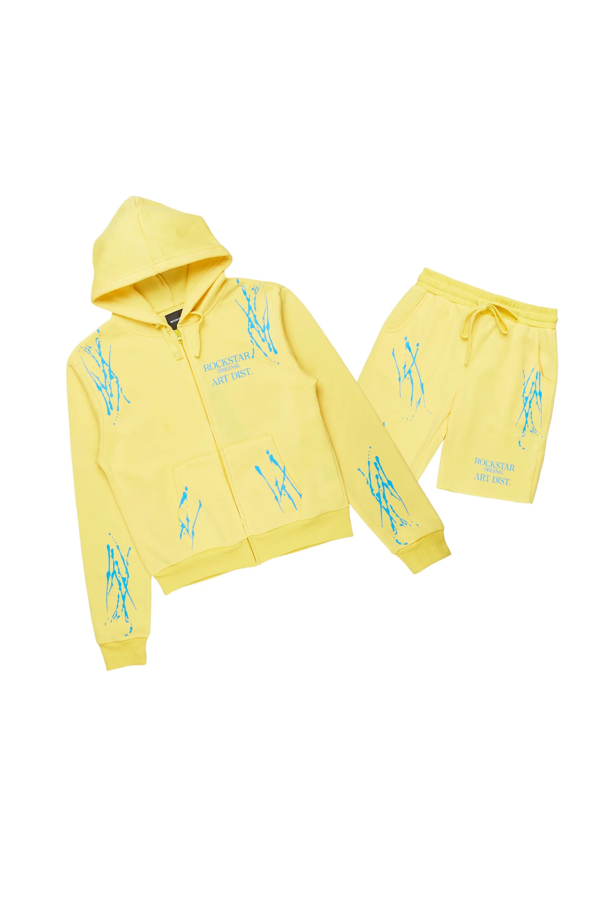 Destinee Yellow Zip Up Short Set