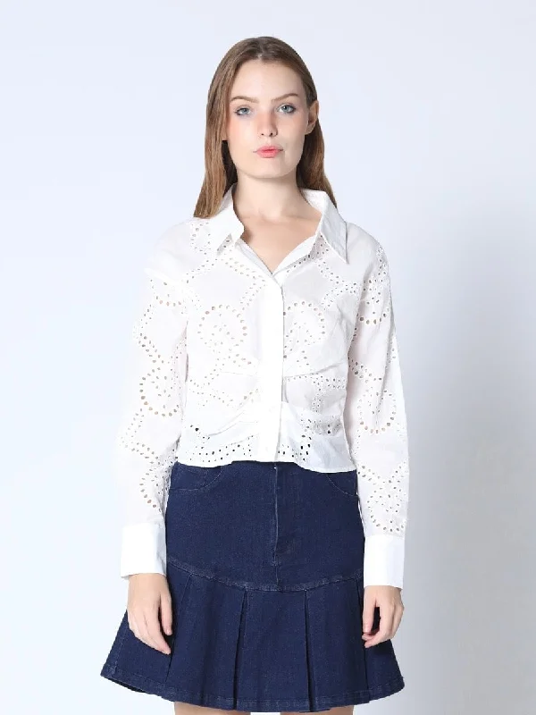 Tucks Placket Point Eyelet Shirt