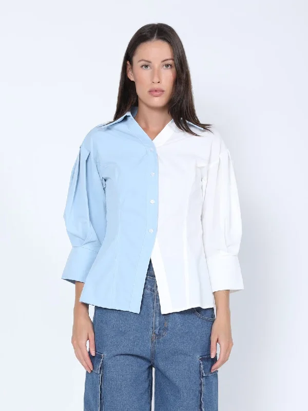 Two Tone Collared Shirt with Barrel Sleeves