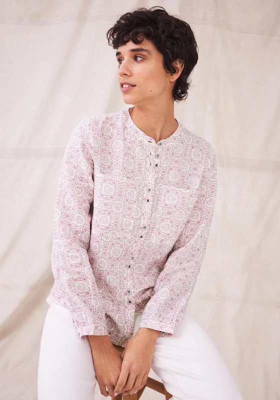 White Stuff Ruby Printed Linen Shirt, Pink & White