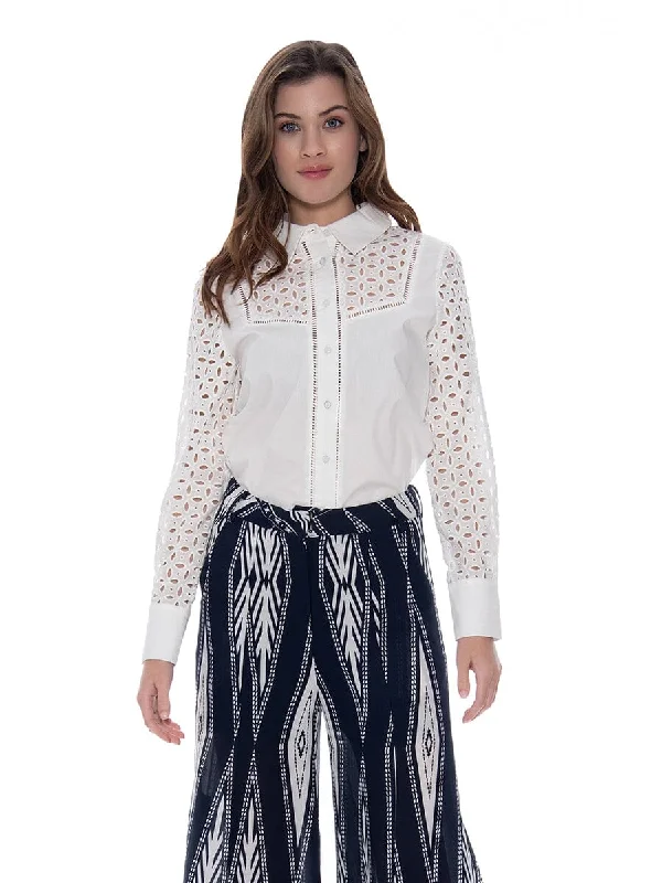 Women's Puch Hole Embroidered Button-Up Shirt