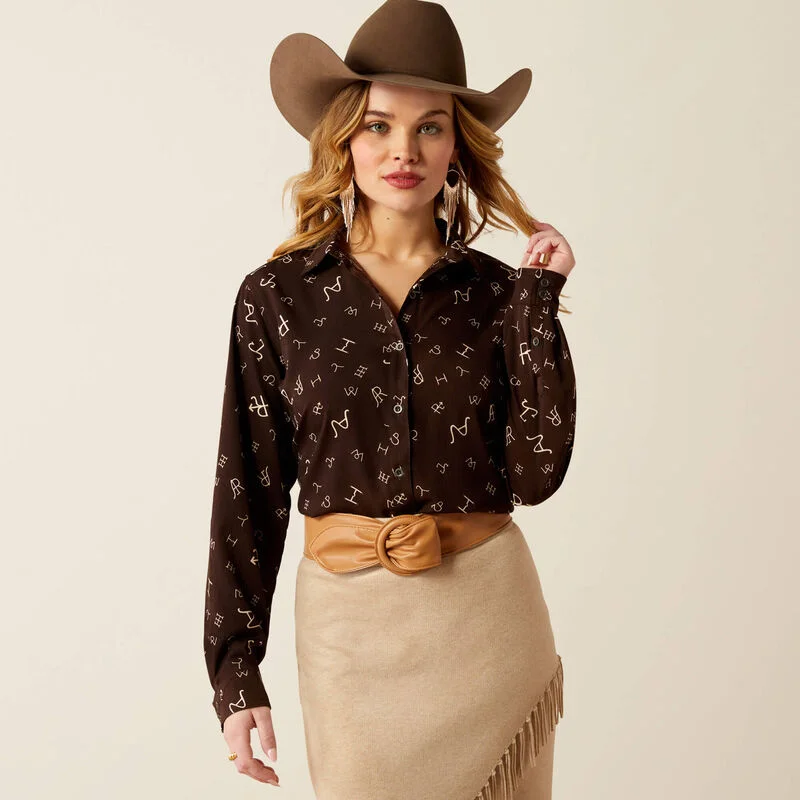 Ariat Women's Homestyle L/S Western Button Down Shirt in Brown Mole Ranch Brand