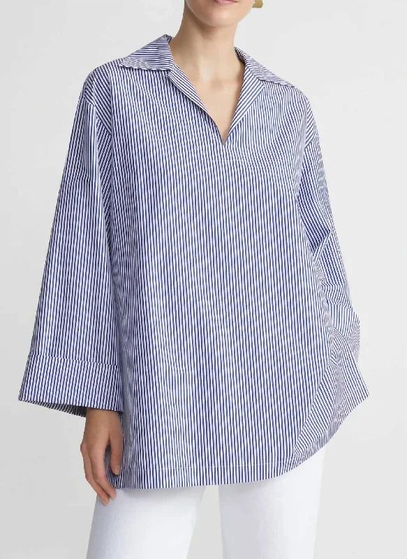 Cuffed Striped Popover Shirt In Sky Multi