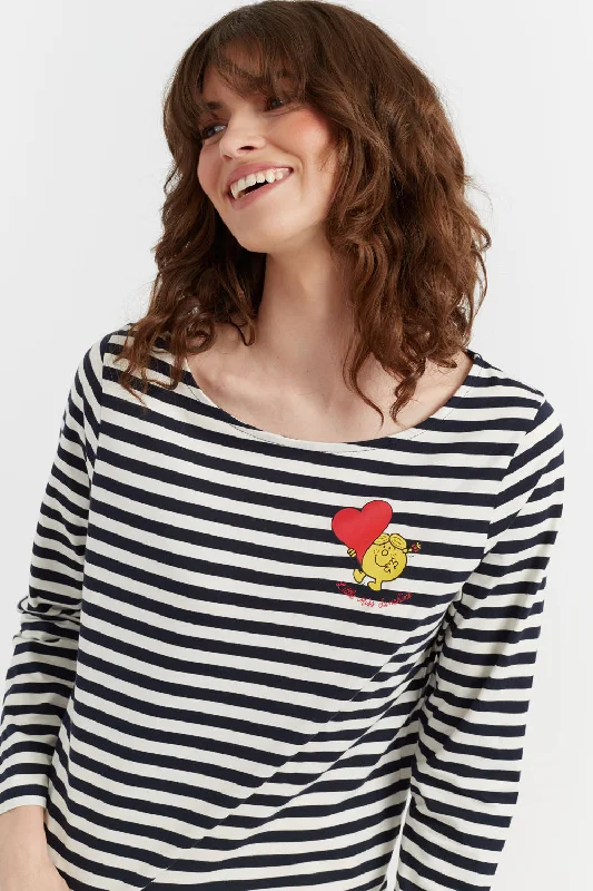 Navy Cotton Little Miss Heart Breton T-Shirt