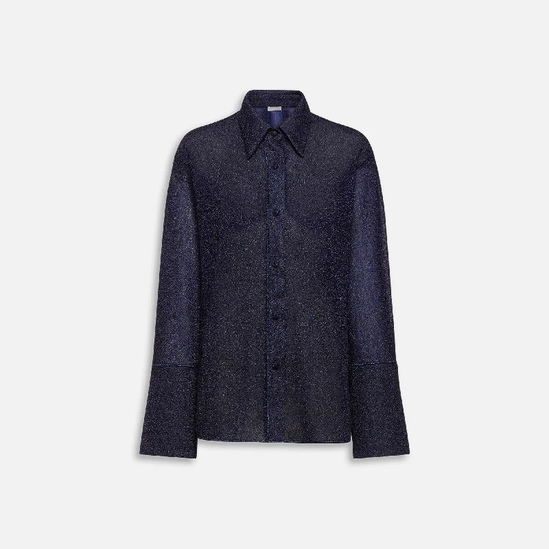 Oseree Lumiere Lurex Long Shirt - Night Blue