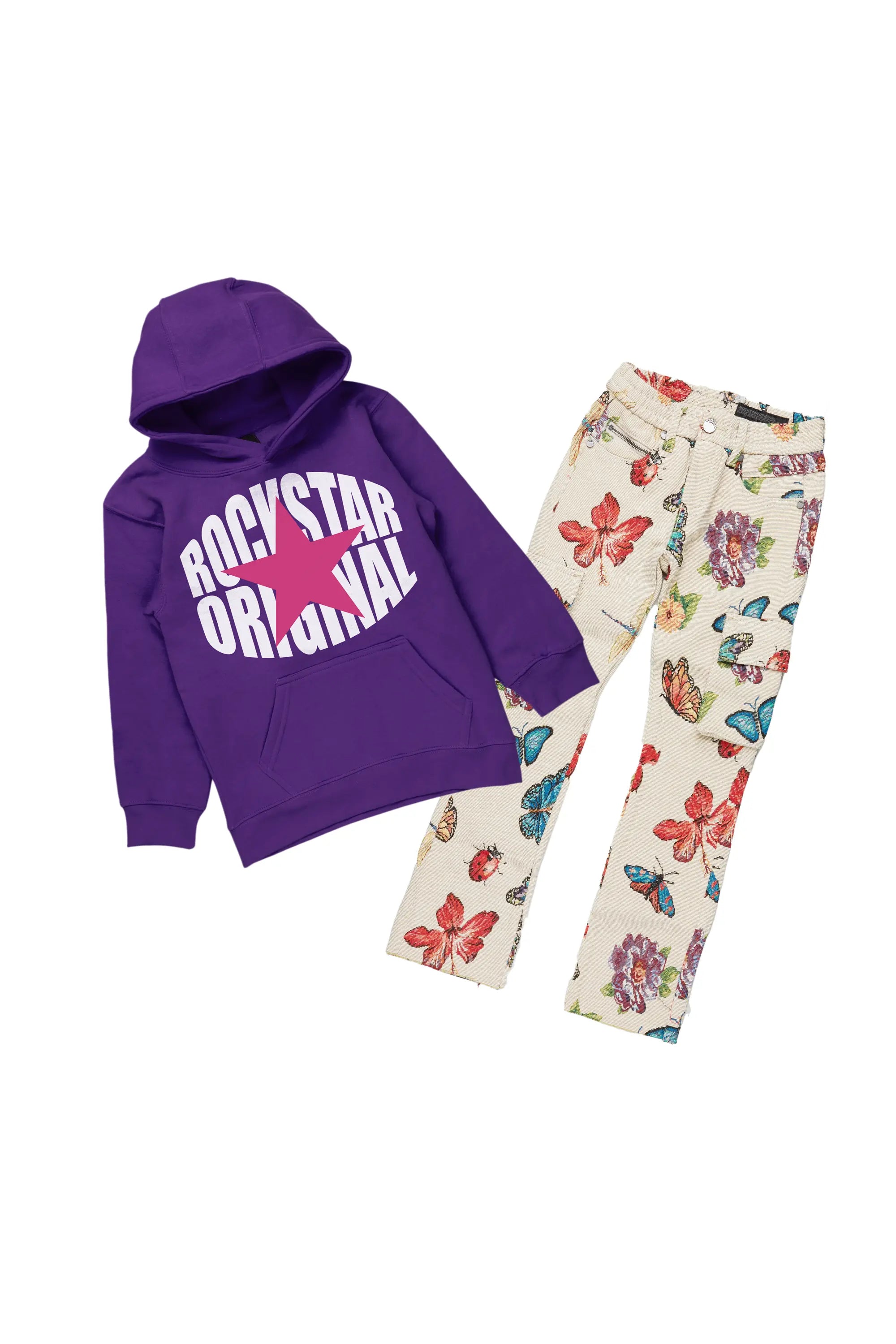 Girls Maeve Purple Hoodie/Stacked Flare Jean Set