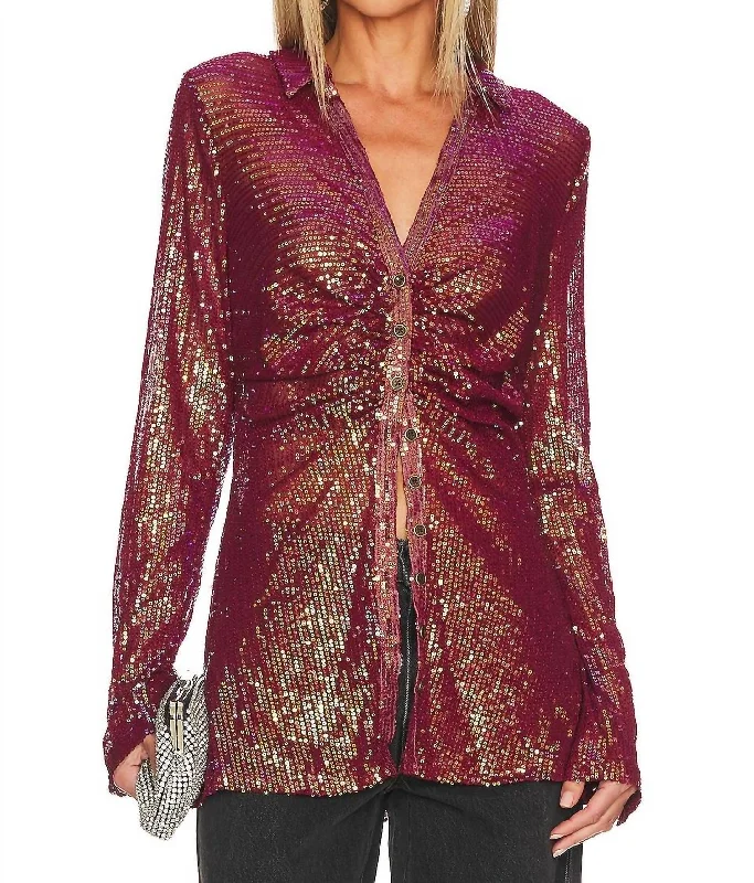 Sequin Shirtee Top In Dark Rhubarb