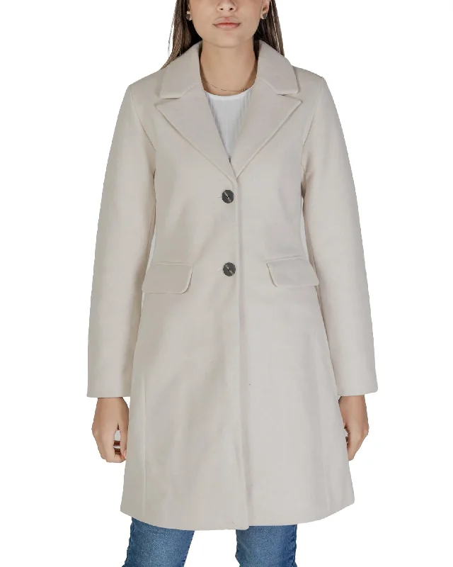 Only Low-Cut V-Neck Buttoned Long Sleeve Coat with Front Pockets