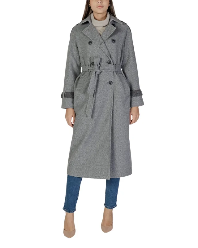 Only V-Neck Long Sleeve Coat with Front Pockets and Button Fastening