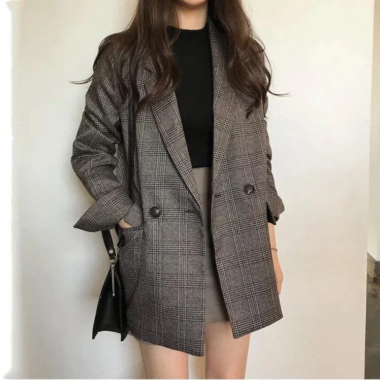 Women's Check Long Sleeve Cotton Jacket